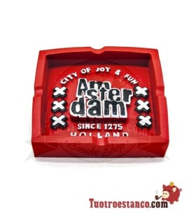 Cenicero Poliresina Amsterdam Cuadrado Rojo