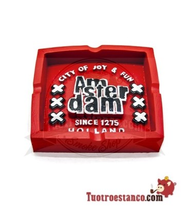 Cenicero Poliresina Amsterdam Cuadrado Rojo