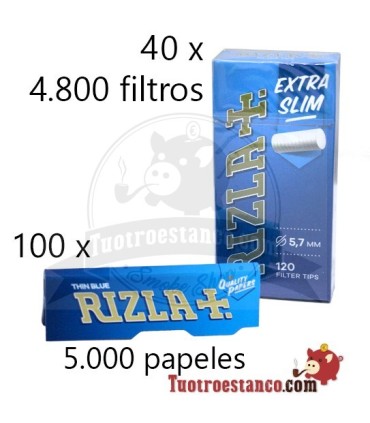 100 Blue rizla Booklets 70mm + 2 Pre-cut rizla Case 5.7mm