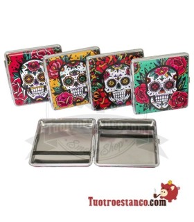 Pitillera metálica Champ Mex Skull and Flowers de 20 cig