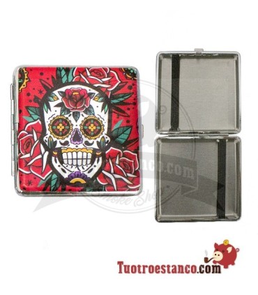 Pitillera metálica Champ Mex Skull and Flowers de 20 cig