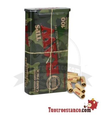 Filtros Raw Prerolled 100u + Cajita de metal Camouflage