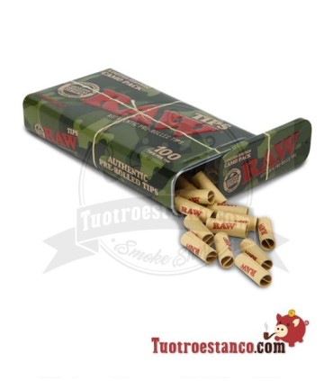 Filtros Raw Prerolled 100u + Cajita de metal Camouflage